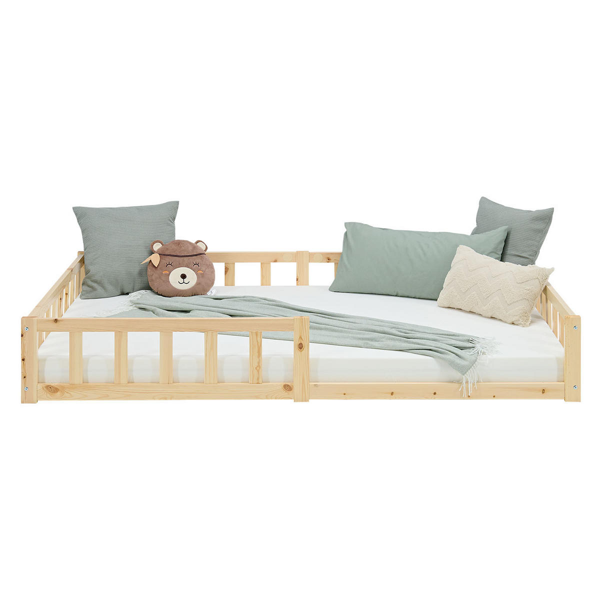 BODENBETT 120x200 cm Natur mit Lattenrost + Matratze - Naturfarben, Holz (120/200cm) - Homestyle4u