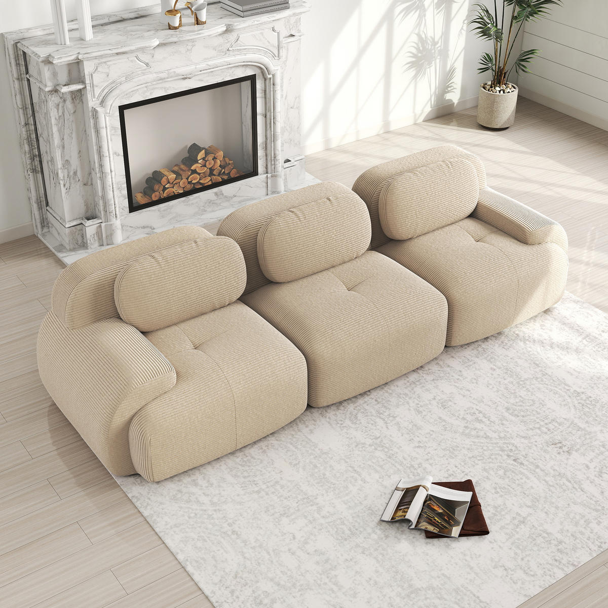 3-SITZER Sofa 298×103×75 cm Cordstoff rahmenlos modular, beige - Beige, Textil (103/75/298cm)