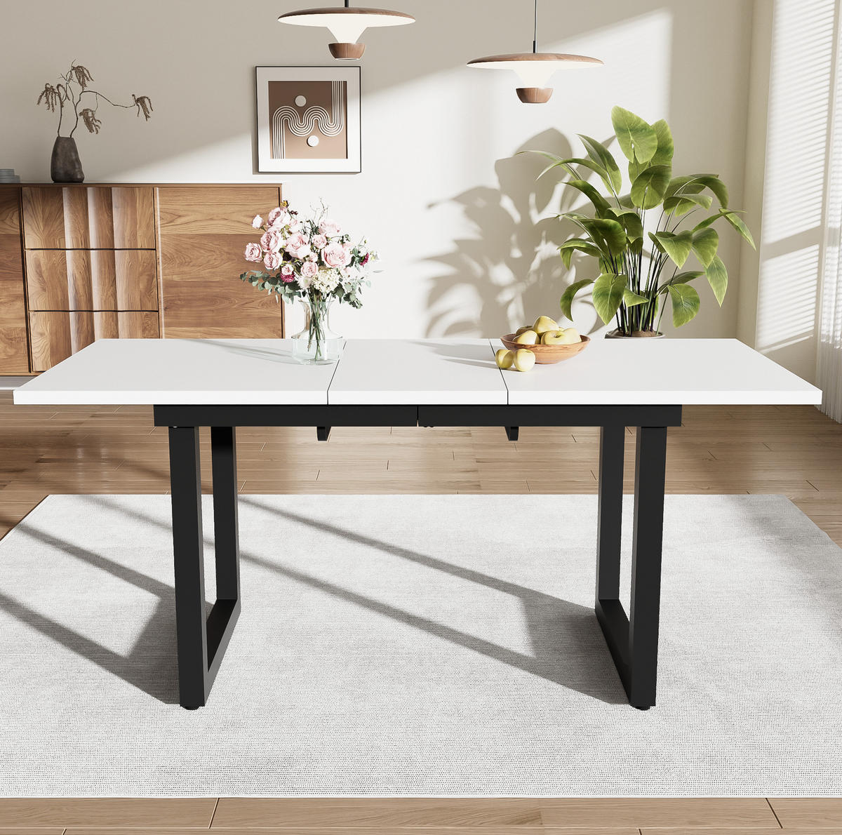 ESSTISCH in Weiß und Schwarz moderner einfacher Esszimmertisch aus Eisen für Esszimmer, B140/T80/H75 cm - Schwarz/Weiß, Holzwerkstoff/Metall (80/180/75cm) - STILVORA