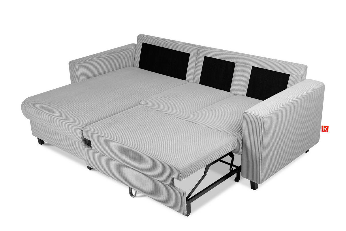 ECKSCHLAFSOFA EGRET Links mit Bettkasten, Cord-Stoff, hellgrau - Hellgrau, Textil (234/90cm) - KONSIMO®