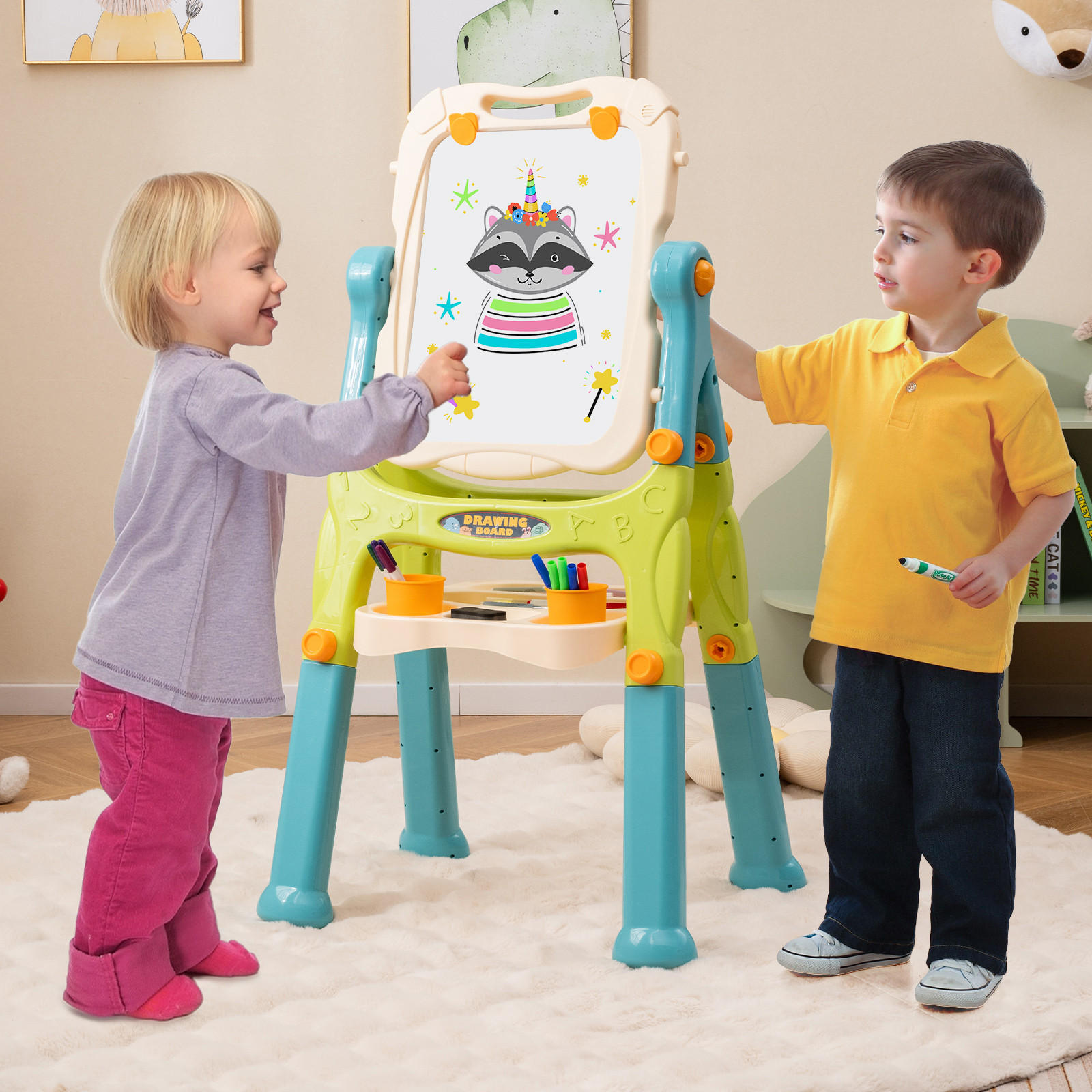 Thumbnail - Costway Kindertafel, Mehrfarbig, Blau, Kunststoff, 48x109x61 cm, Spielzeug, Kinderspielzeug, Malen & Basteln