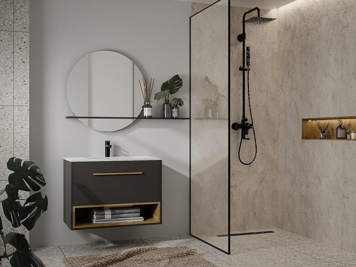WASCHBECKENUNTERSCHRANK - 120 cm x 46 cm - holz - anthrazitgrau Yangra - Anthrazit, Holz (120/57/46cm) - Vente-Unique