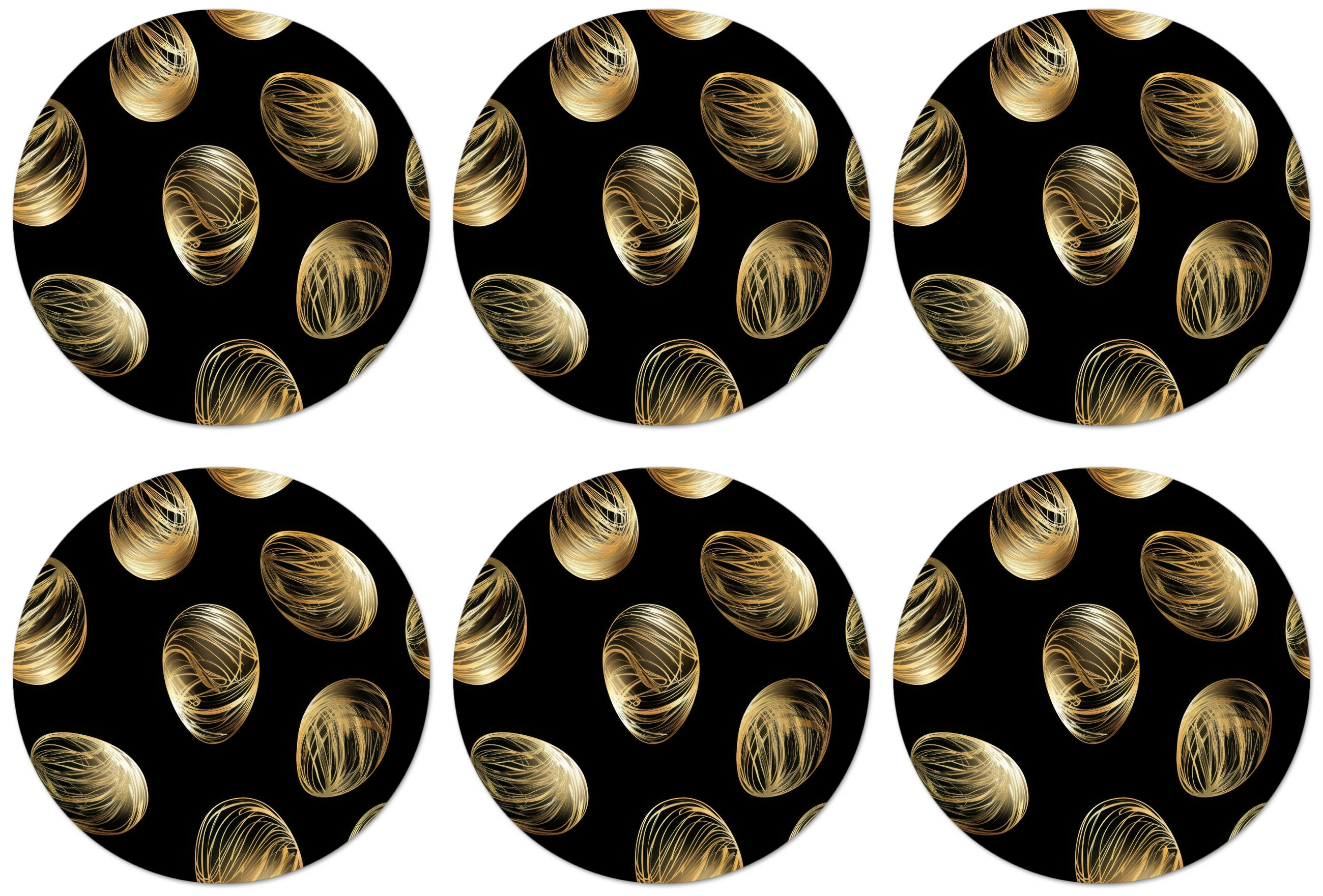 GLASUNTERSETZER Eier - Gold - Muster Tischset für Gläser 10x10 cm - Schwarz, Naturmaterialien (10/0.2cm) - MuchoWow