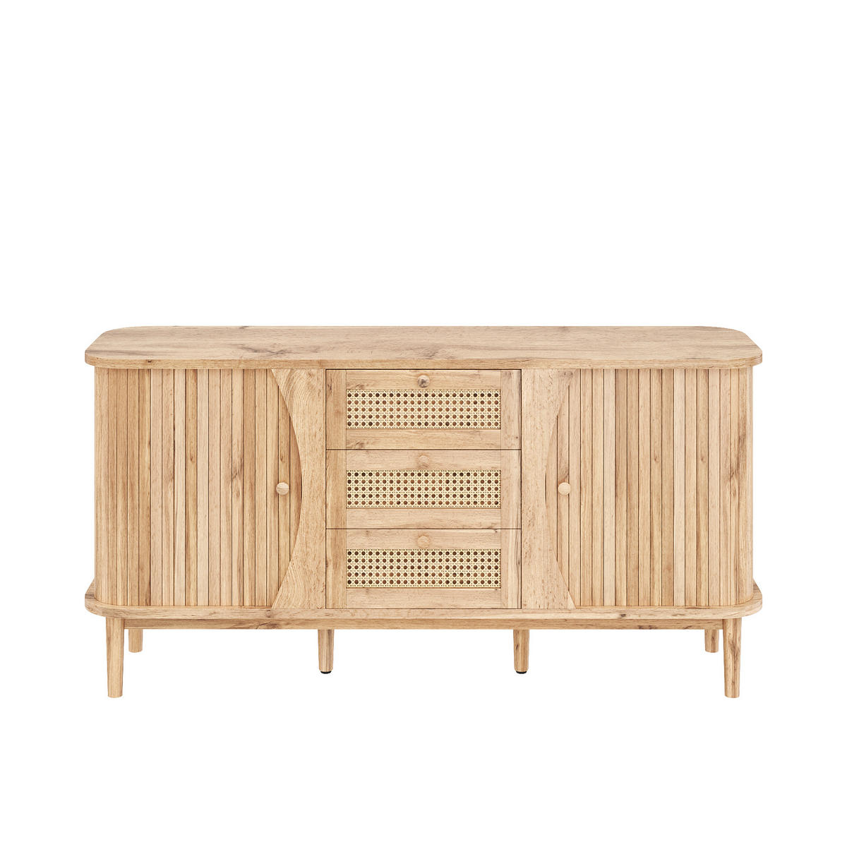 SIDEBOARD Rattan Kommode mit Schiebetüren, 140.5/40/76cm - Kirschbaumfarben, Holzwerkstoff (140.5/76/40cm) - Urban Meuble