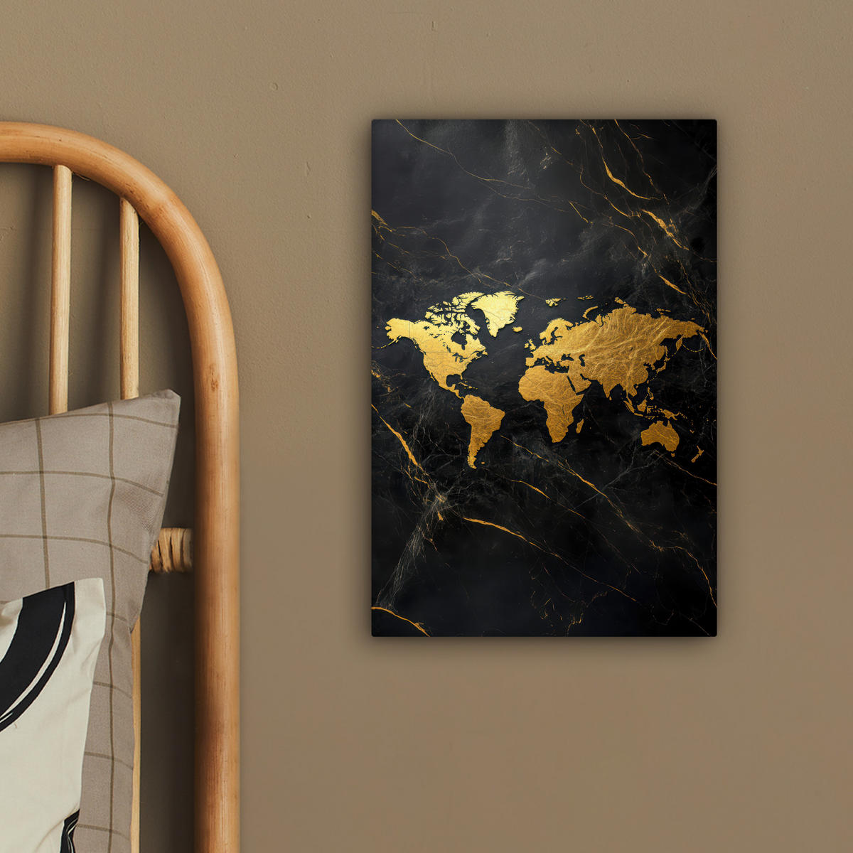 LEINWANDBILD Weltkarte - Gold - Marmor 20x30 cm - Goldfarben, Textil (20/30cm) - MuchoWow