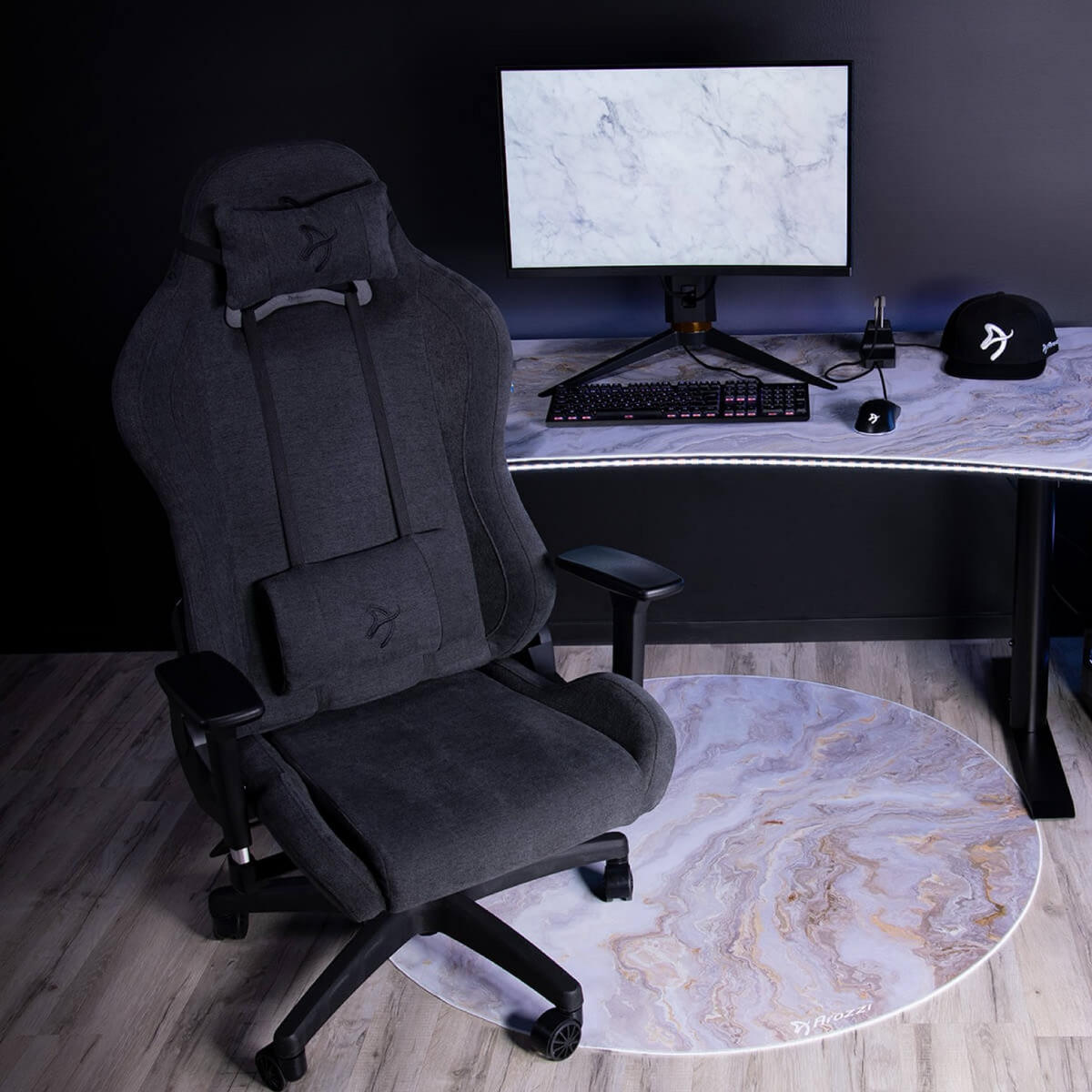 BODENSCHUTZMATTEN Zona Runden 121 cm Weißer Marmor - Weiß, Textil (121/121cm) - Arozzi
