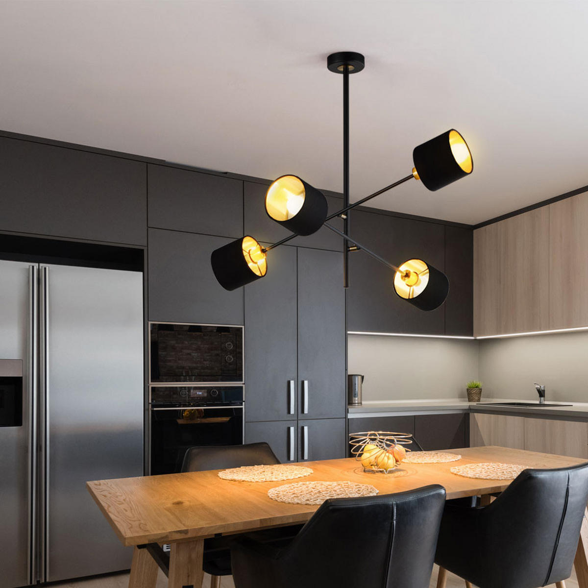 LED DECKENLEUCHTE Metall Stoff Schwarz 4 Flammig - Schwarz, Metall (77.5/77.5/81cm) - Wofi