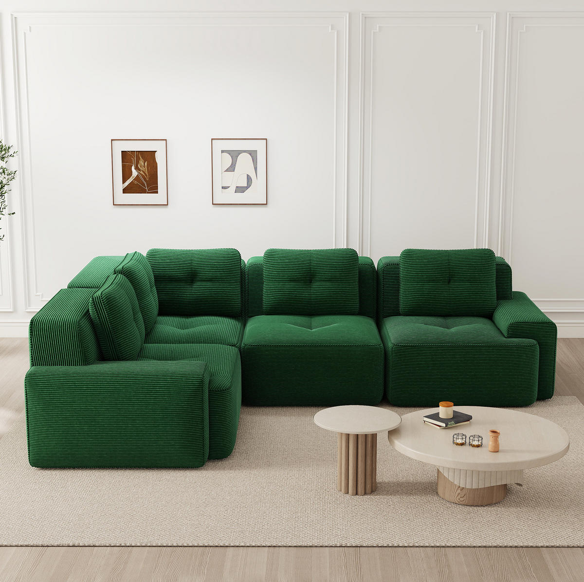 ECKSOFA 295/206/69 cm grün aus Cordstoff modular und montagefrei - Grün, Textil (206/295cm) - OKWISH