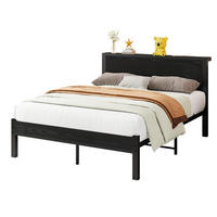 METALLBETT 140x200 cm Stauraum Kopfteil schwarz - Schwarz, Holzwerkstoff (140/200cm) - LEBENLANG