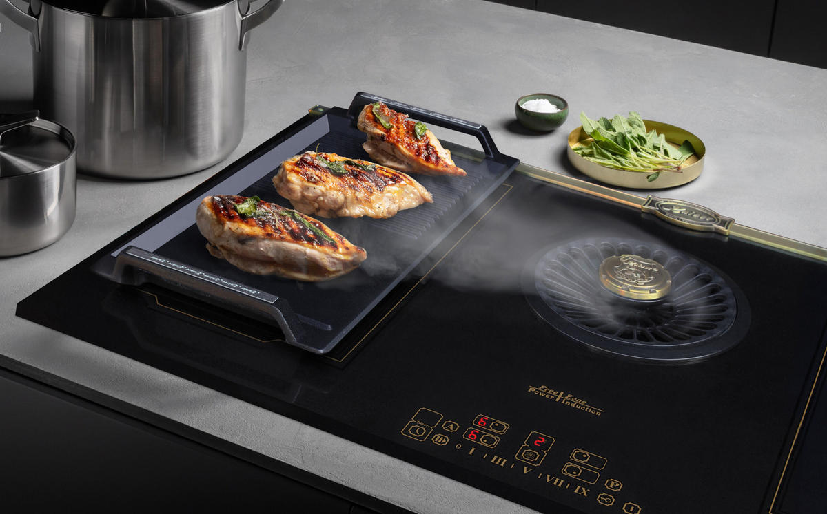 BACKOFEN-SET Elektro Backofen 60 cm EH 6355 Em+KCT 9365 Iem Induktionskochfeld mit integriertem Dunstabzug 1250 m³ - Schwarz, Metall (59.4/59.4/57.5cm) - Kaiser Küchengeräte