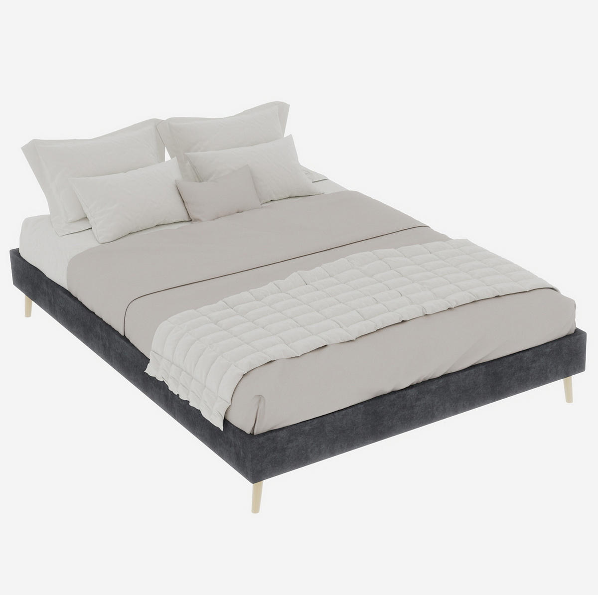 POLSTERBETT 140/200 cm grau aus Stoff und Metall mit Stauraum - Grau, Textil (140/200cm) - OKWISH