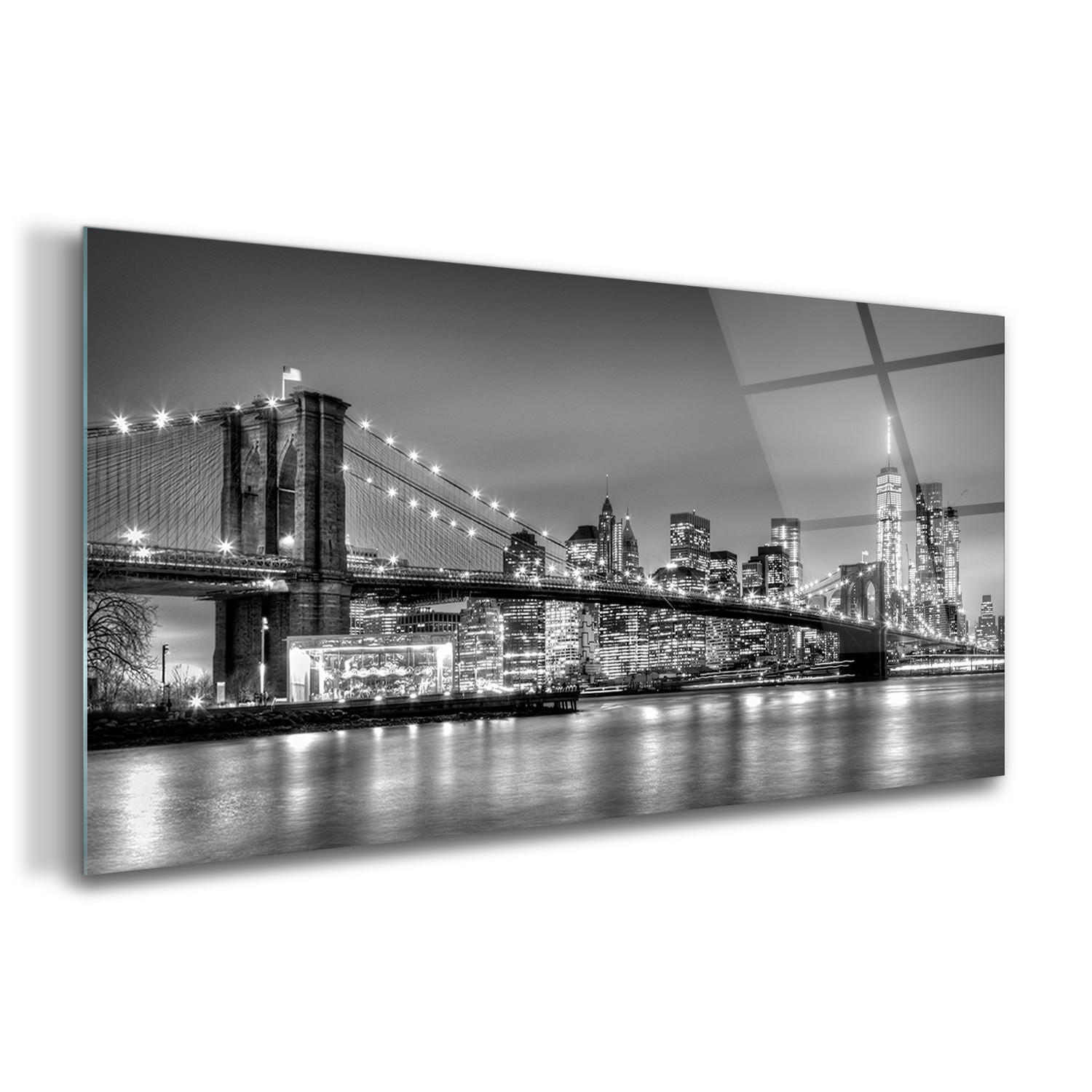 GLASBILD 120x60 cm Brooklyn Bridge - Greige, Glas (120/60cm) - TULUP