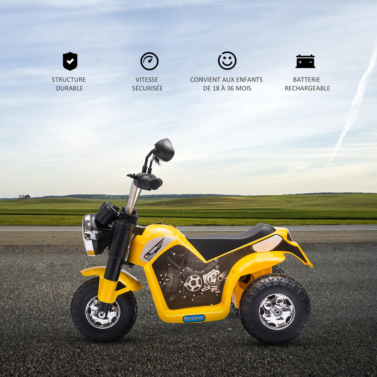 ELEKTRO-MOTORRAD DE-12998 3 Räder Gelb/Schwarz - Gelb, Kunststoff (72/57/56cm) - ComfortXL