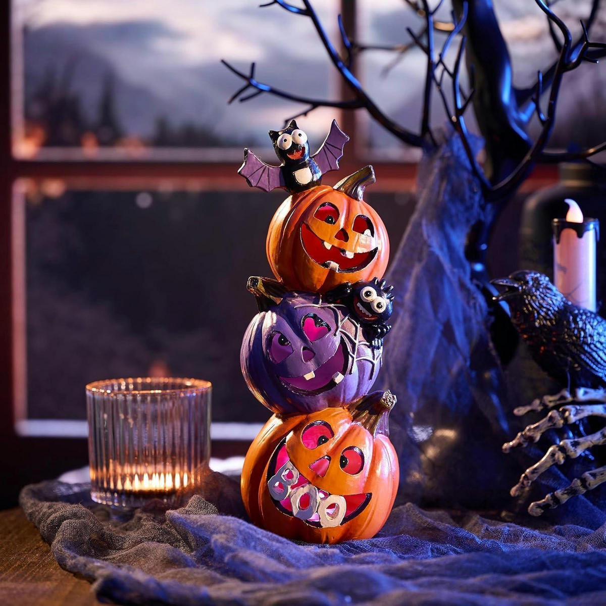 HALLOWEEN Deko Kürbis Figur mit LED Licht 25cm - Multicolor, Kunststoff (14/14/30cm)