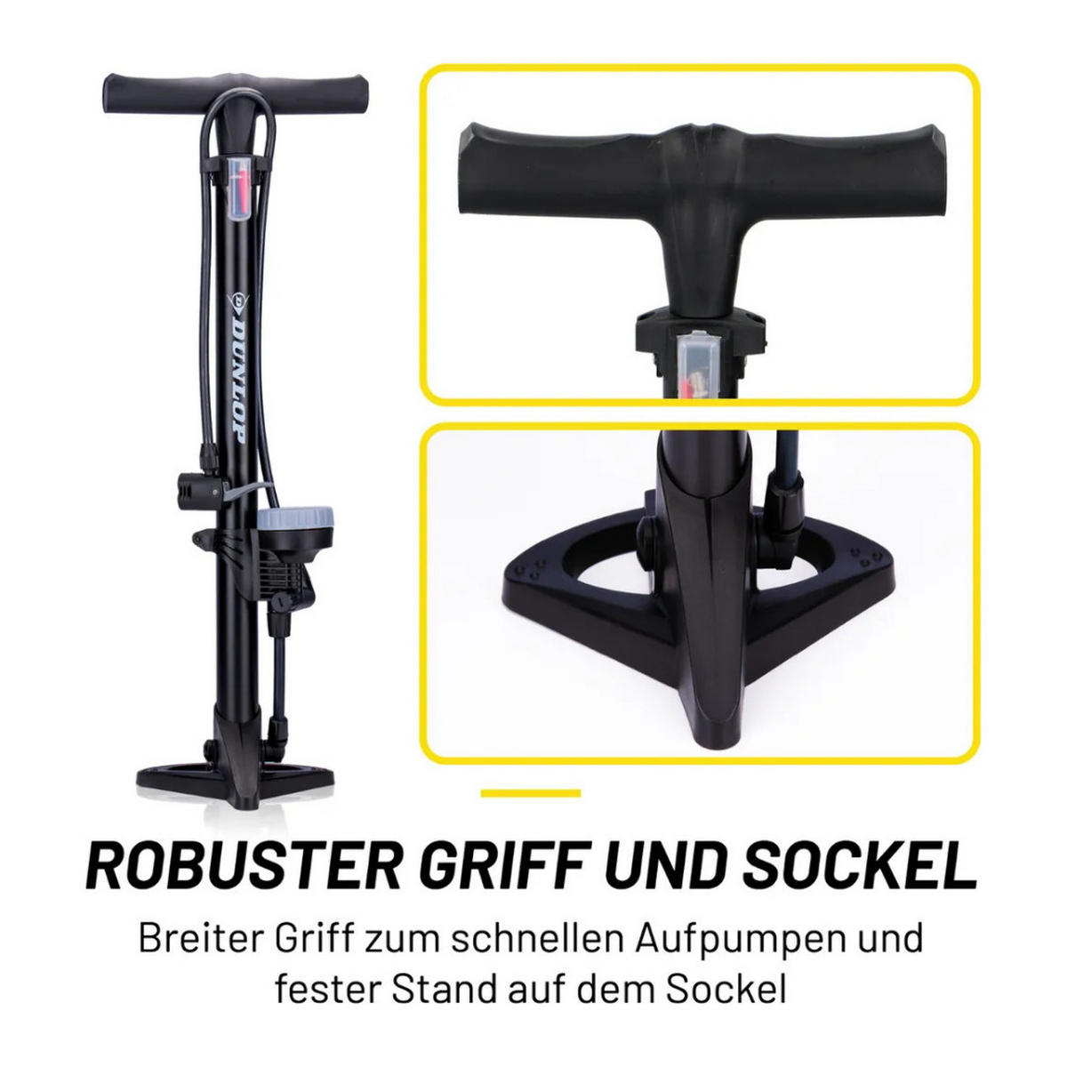 STANDLUFTPUMPE Schwarz 11 Bar mit Manometer - Schwarz, Metall (22/60/15.5cm) - Dunlop
