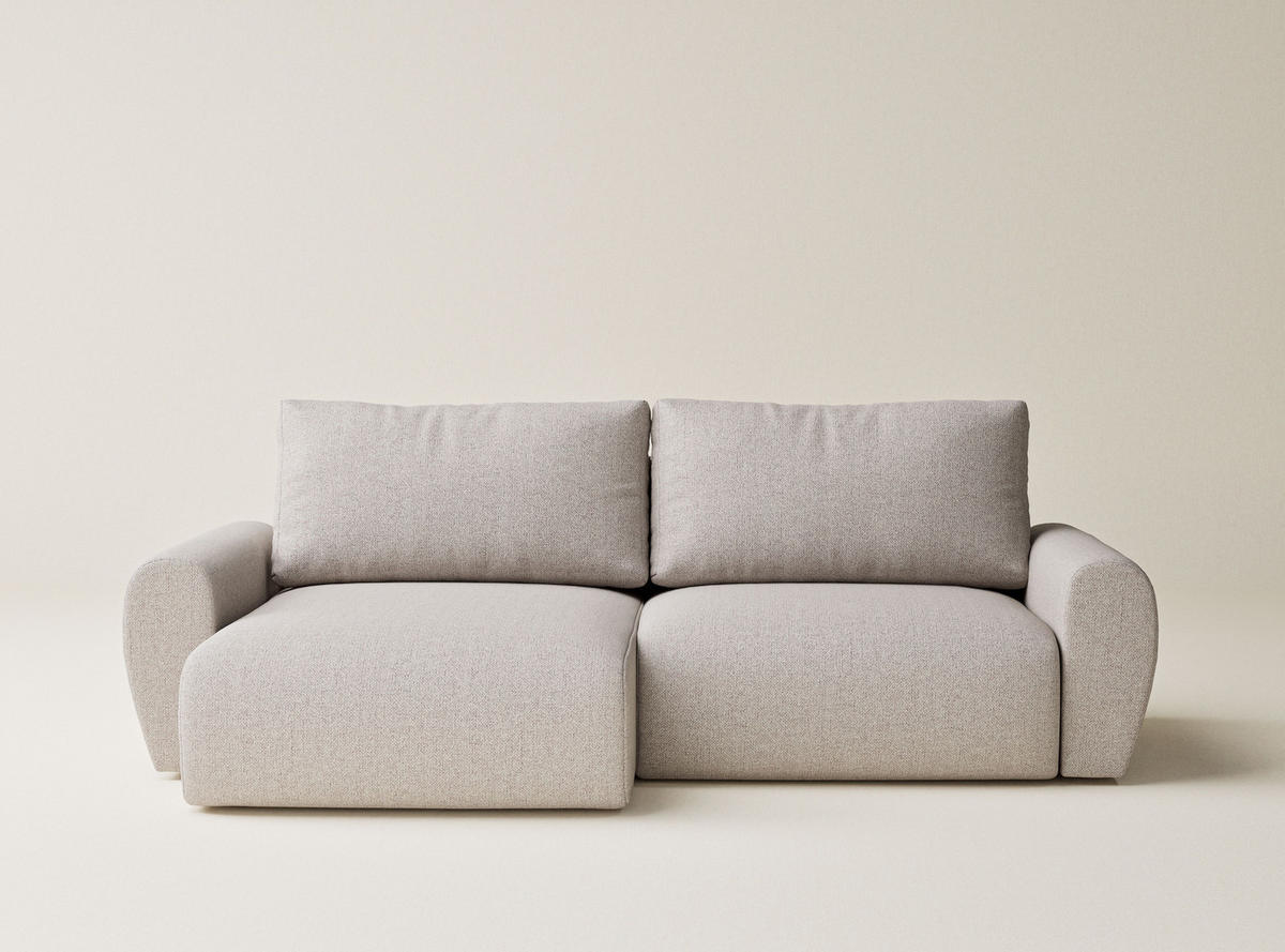 ECKSOFA MIT SCHLAFFUNKTION Numba Hellbeige Webstoff - Beige/Schwarz, Holz/Holzwerkstoff (253/153cm) - Maison de Reve