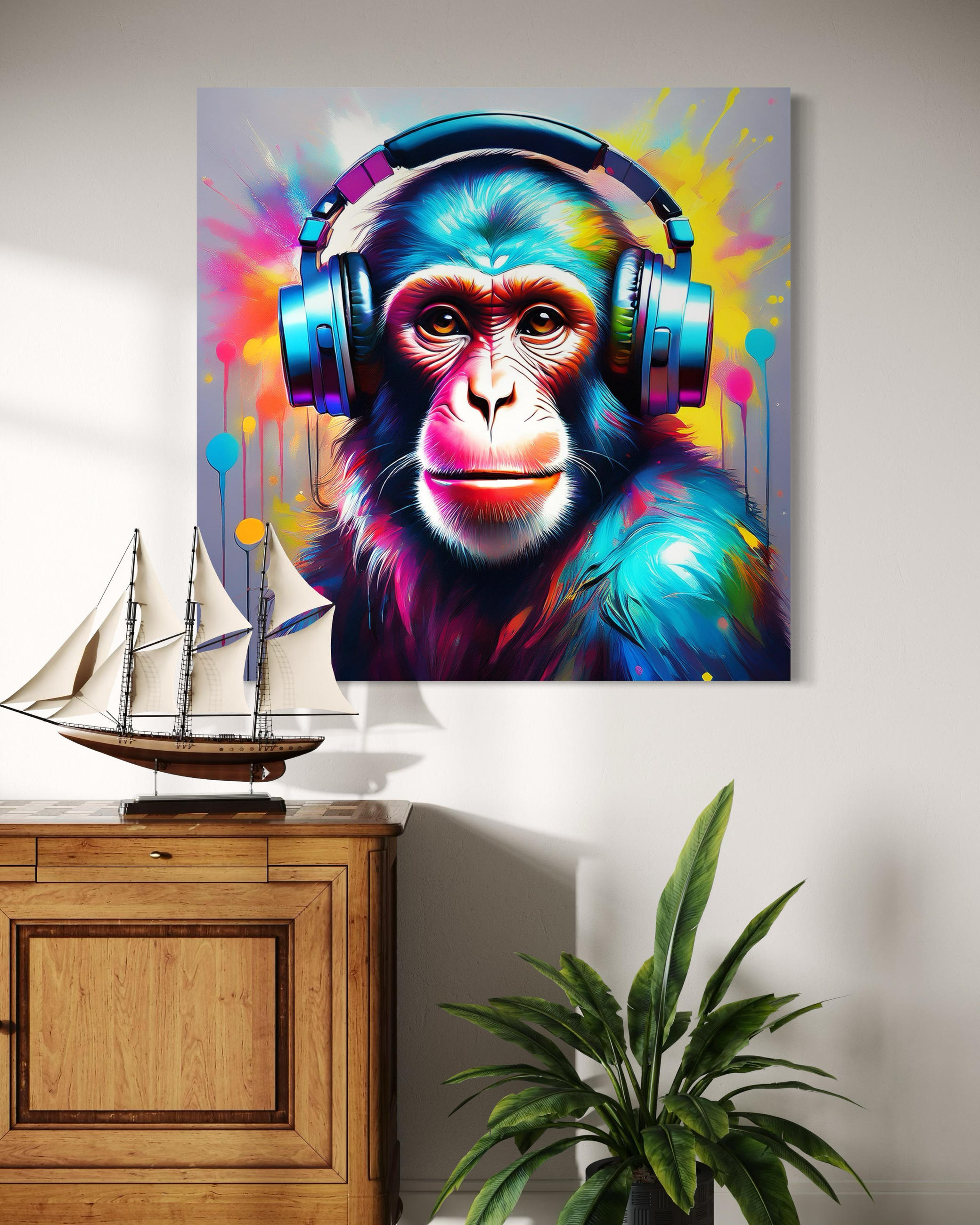 WANDBILD affe dj pop art - Multicolor, Textil (50/50cm) - Feeby