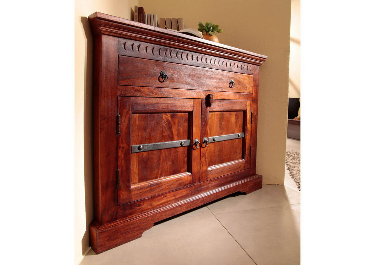 ECKKOMMODE Akazie 107x54x80 nougat lackiert OXFORD #505 - Dunkelbraun, Holz (107/80/54cm) - Massivmoebel24