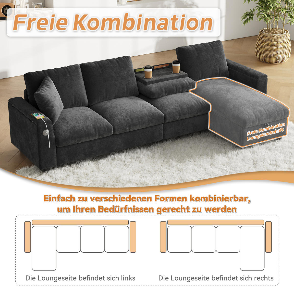 ECKSOFA 280/137/84 cm aus Chenille mit Schlaffunktion und Stauraum Grau - Grau, Textil (137/280cm) - Modenvie