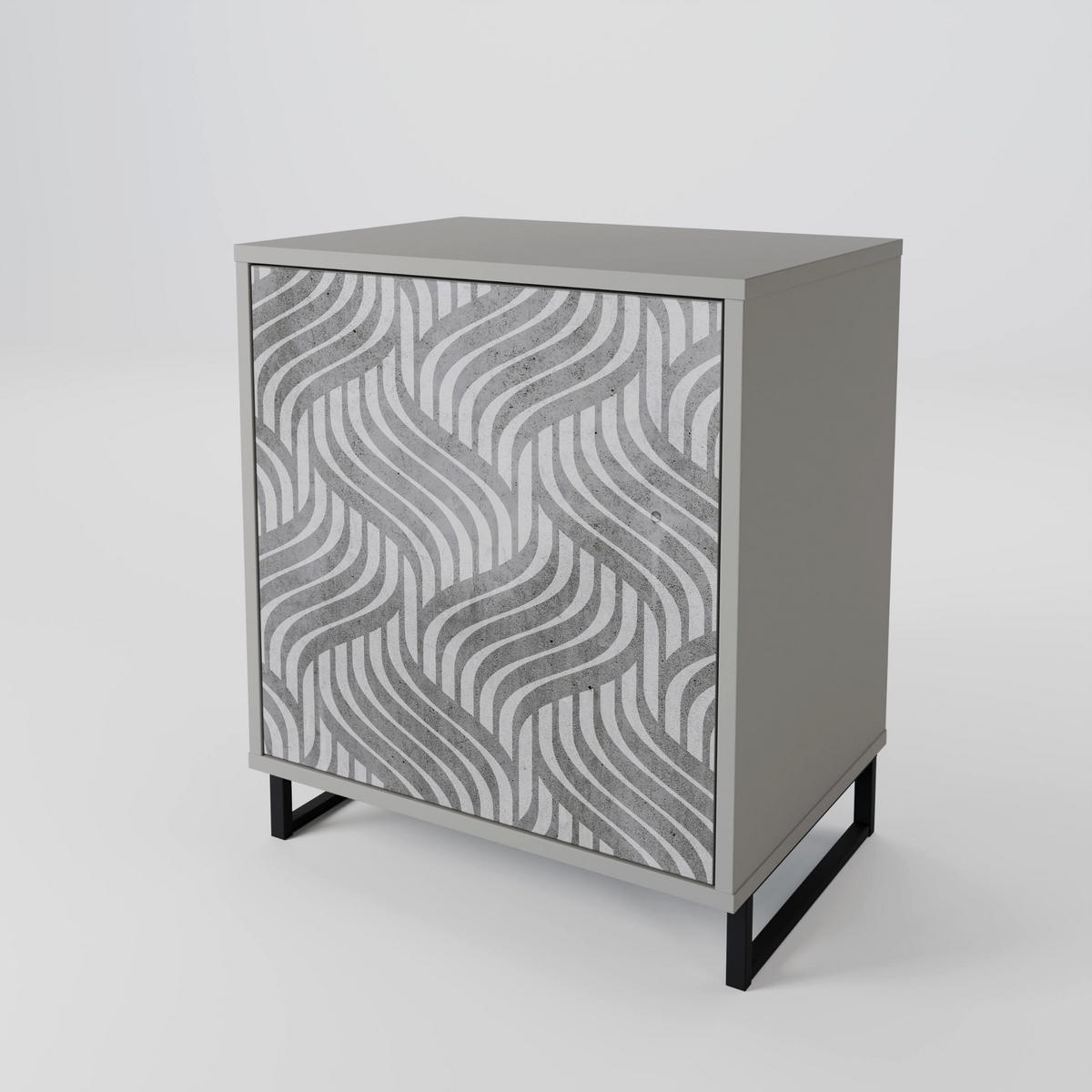 SIDEBOARD CONCRETE MOVEMENT, Grau, 57,5x42x70,5 cm, Schwarze Metall-Sternfüße - Multicolor/Schwarz, Holzwerkstoff/Metall (57.5/70.5/42cm) - SpaceRebels