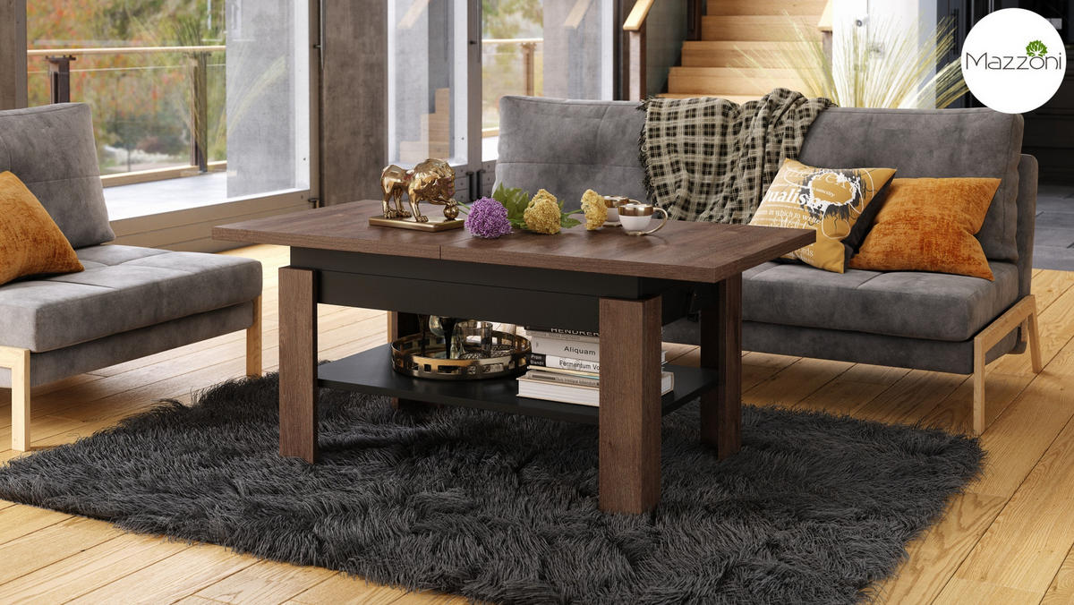 COUCHTISCH rechteckig Eiche dunkel - Schwarz ausziehbar höhenverstellbar - Schwarz/Braun, Holzwerkstoff (65/130/58cm) - designimpex