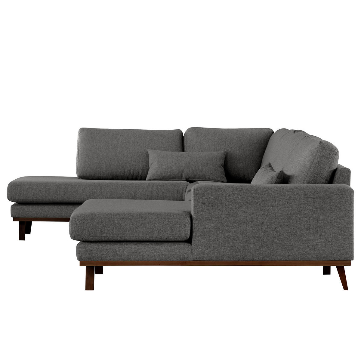 WOHNLANDSCHAFT mit Longchair - Dunkelgrau/Buchefarben, Textil (371/81/219cm) - home24