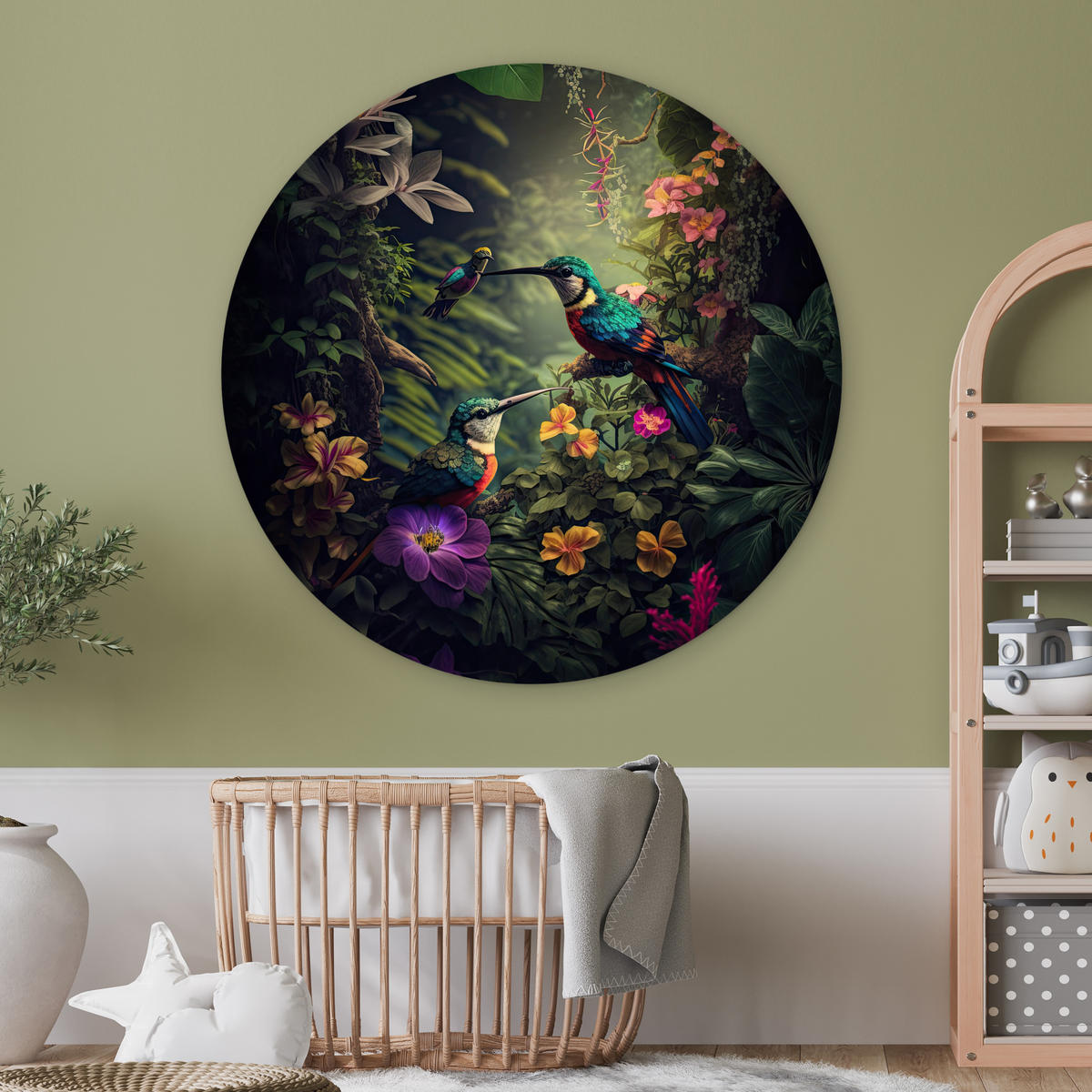 NÁSTĚNNÝ OBRAZ Květiny - Pták - Džungle - Rostliny 120x120 cm - petrolejová, plast (120/120cm) - MuchoWow