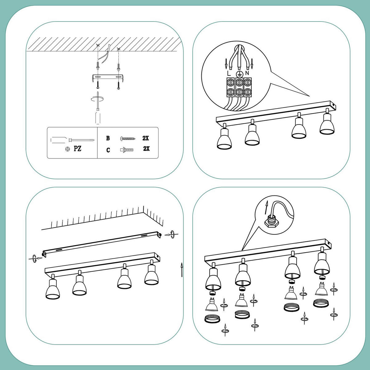 STRAHLER Kissingen 4-flammig 55/5/15.7 cm - Schwarz, Metall (55/5/15.7cm) - Nettlife