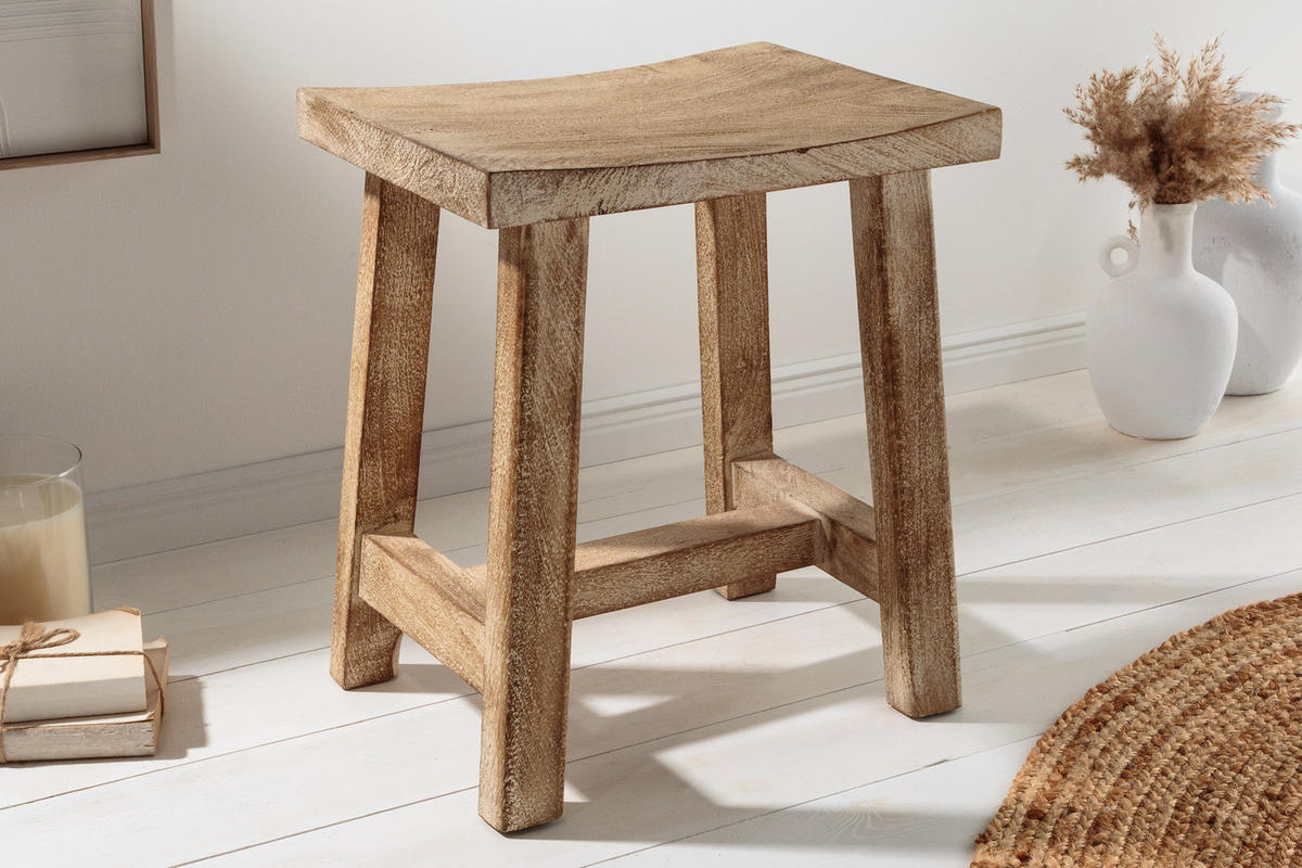 HOCKER FINCA Mango Beige 45 cm - Beige/Braun, Mangoholz/Holz (40/45/30cm) - riess-ambiente