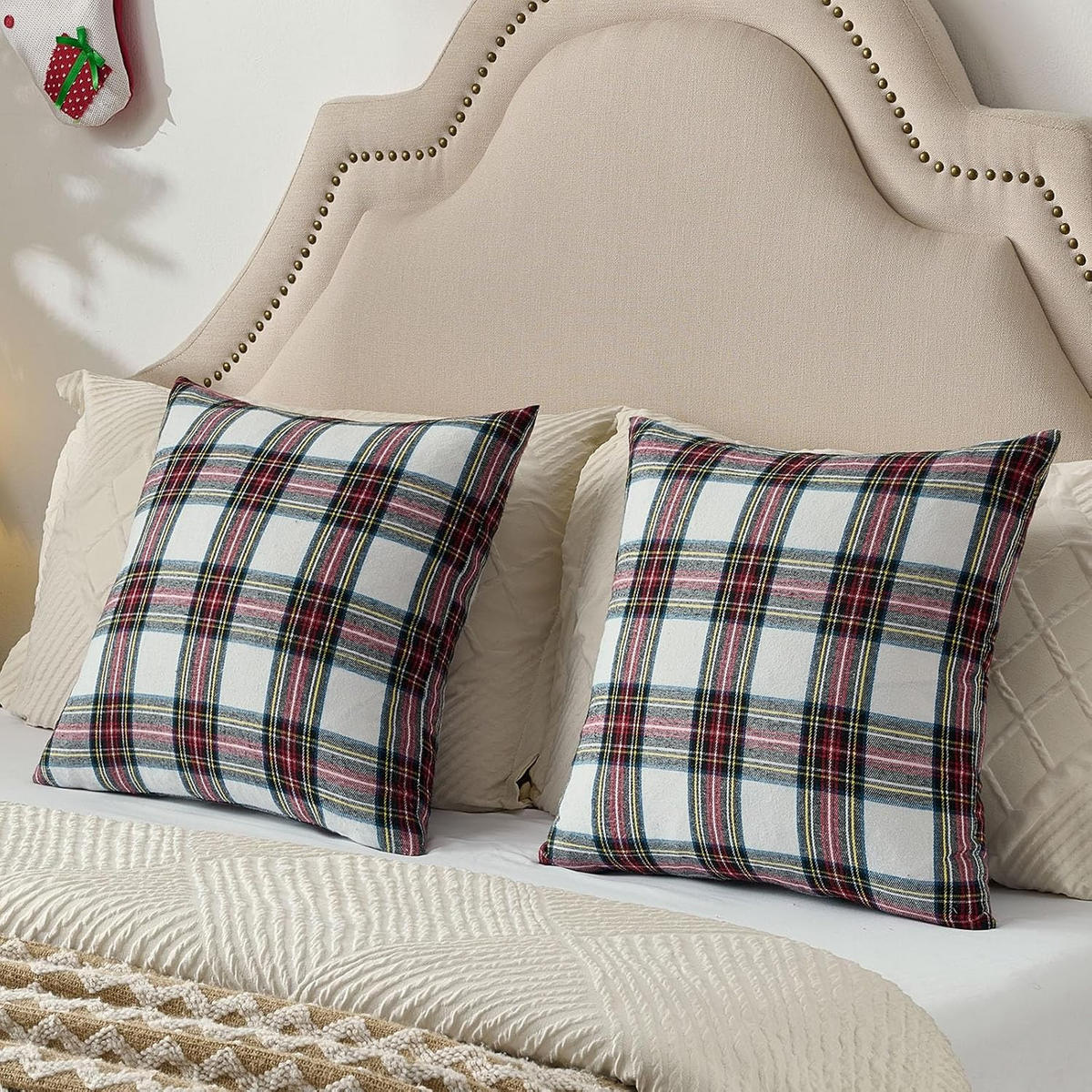 KISSENHÜLLE mit Karomuster – 45 x 45 cm – Rot (2er-Set) - Rot, Textil (45/45cm)