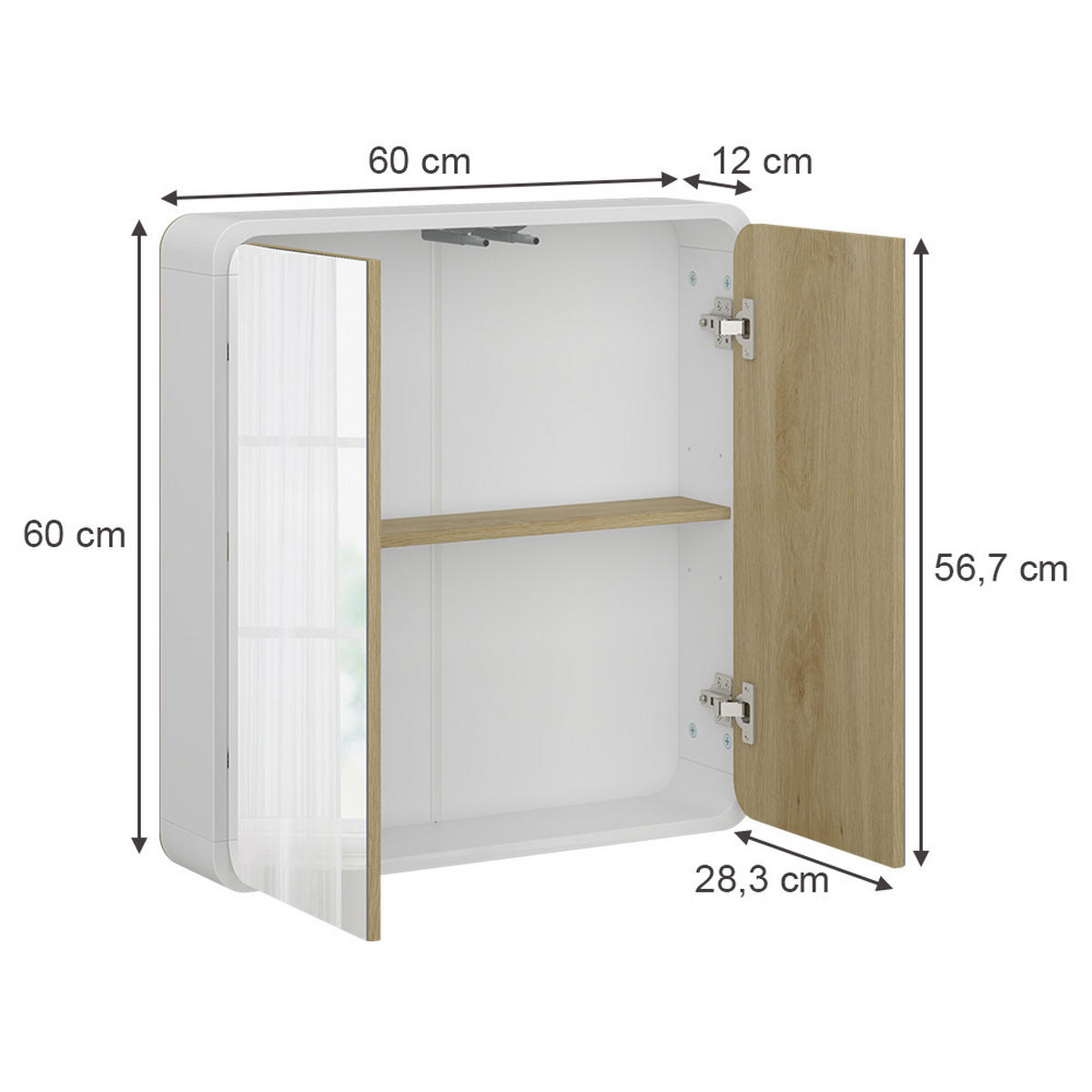 KOUPELNOVÁ ZRCADLOVÁ SKŘÍŇKA Arla Bílá/dub - bílá/barva dubu, kompozitní dřevo (60/60/12cm) - Vicco