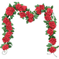 KÜNSTLICHE Blumengirlande 3-teiliges Set Rote Rosen 6 m - Rot, Kunststoff (10cm)