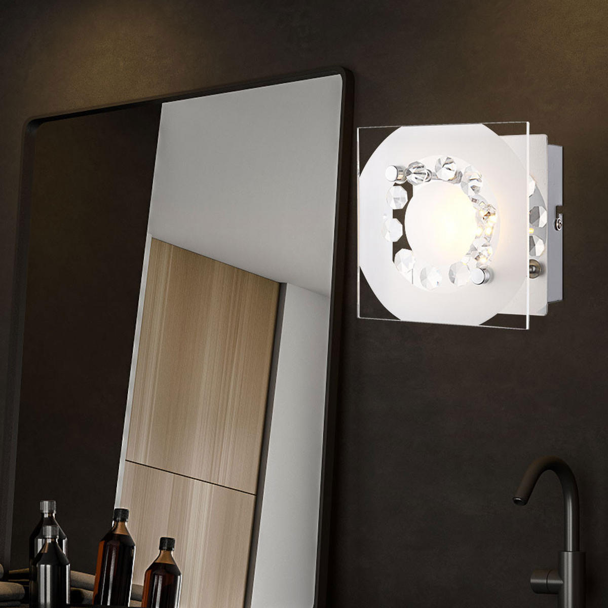 LED WANDLEUCHTE Metall Kristalloptik Silber - Silberfarben, Glas (12/9.5/12cm) - Globo Lighting