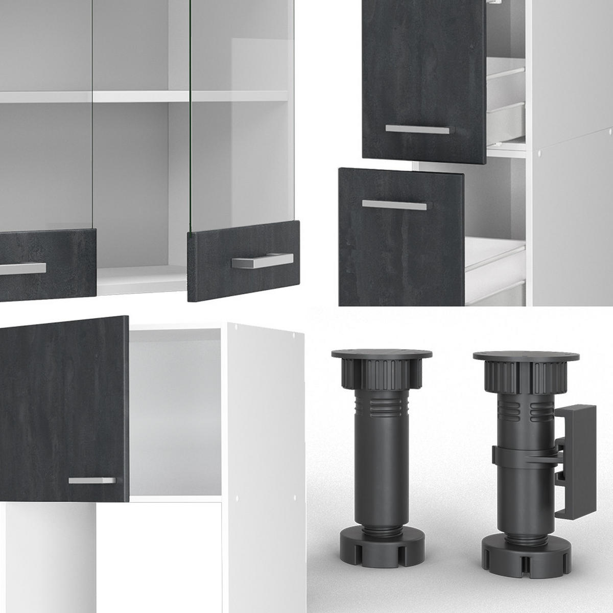 KÜCHENZEILE R-Line Schwarz Beton/Weiß 350 cm AP Marmor - Schwarz/Weiß, Holzwerkstoff (350/81.6/60cm) - Vicco