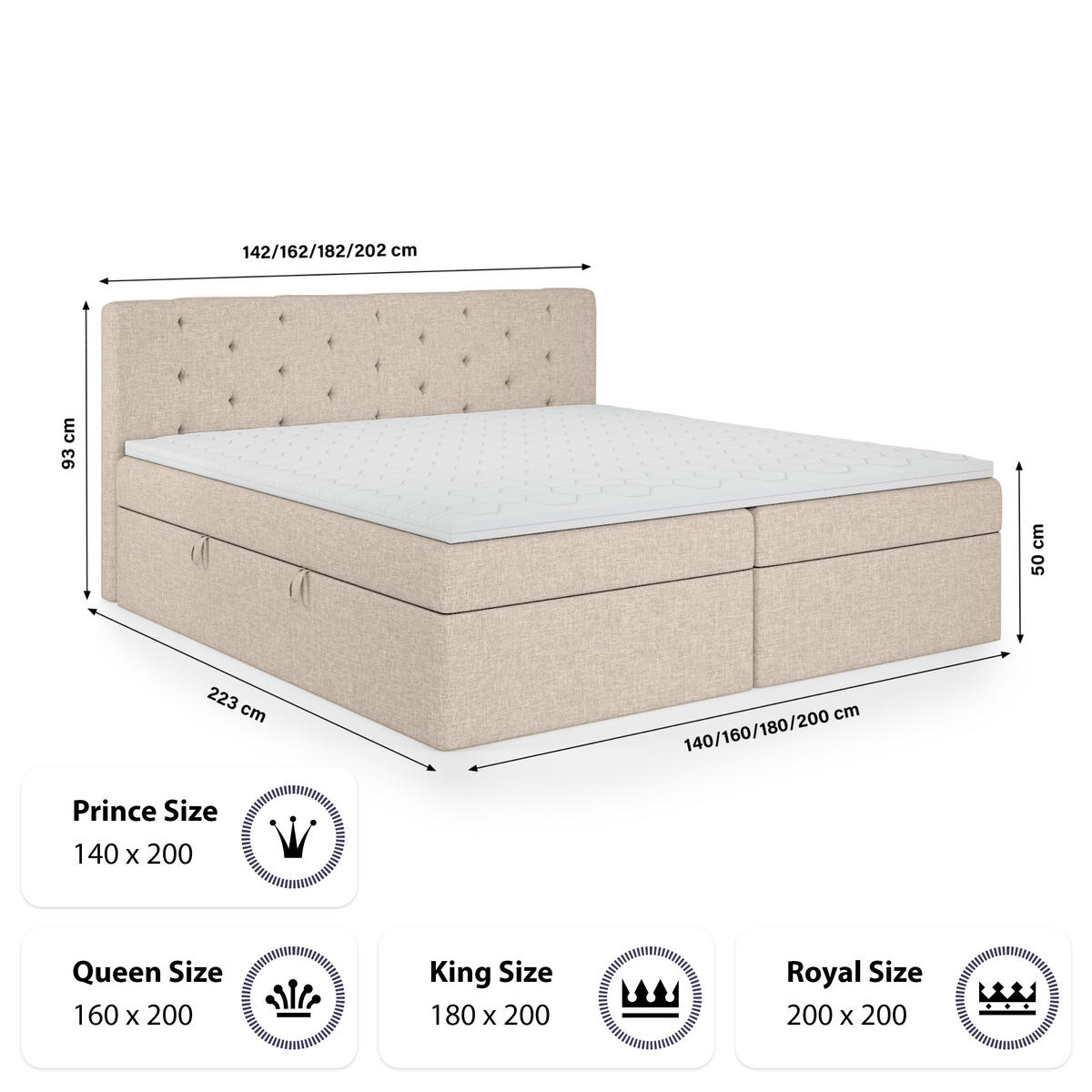 BOXBETT Doppelbett Pekin Beige 200x200 cm - Beige, Textil (200/200cm) - Fedve