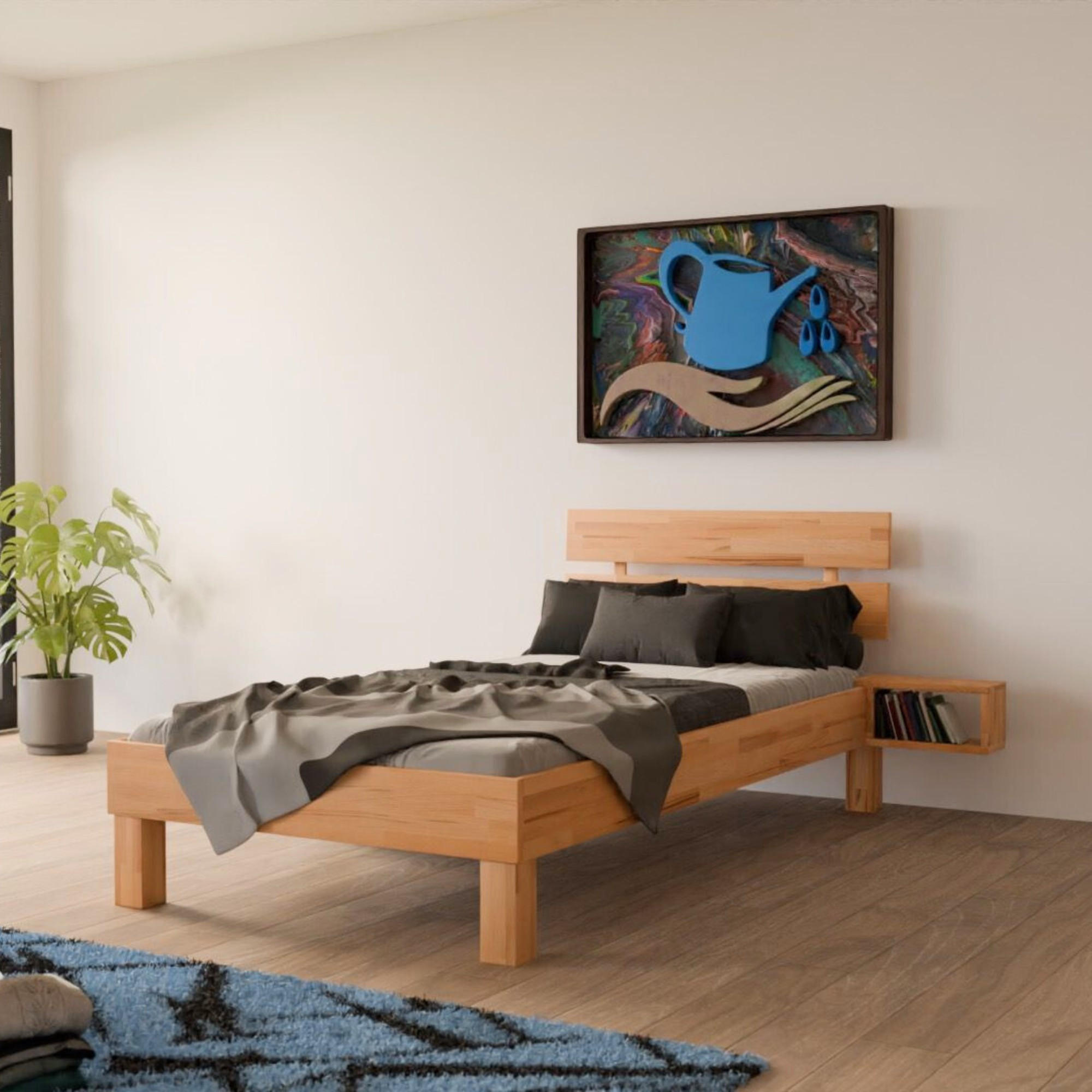 Thumbnail - MeinMassivholz Bett, Braun, Holz, Echtholz,Kernbuche, Rechteckig, 90x200 cm, Hergestellt in Deutschland, Schlafzimmer, B...