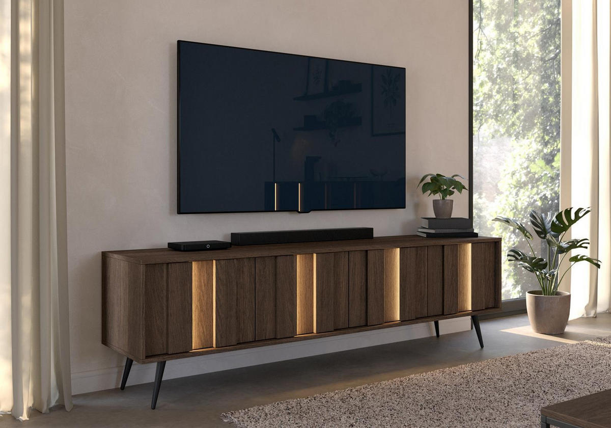 RTV-SCHRANK Faro, viertüriger mit LED - Eichefarben, Holzwerkstoff (183/54/40cm) - Bettso
