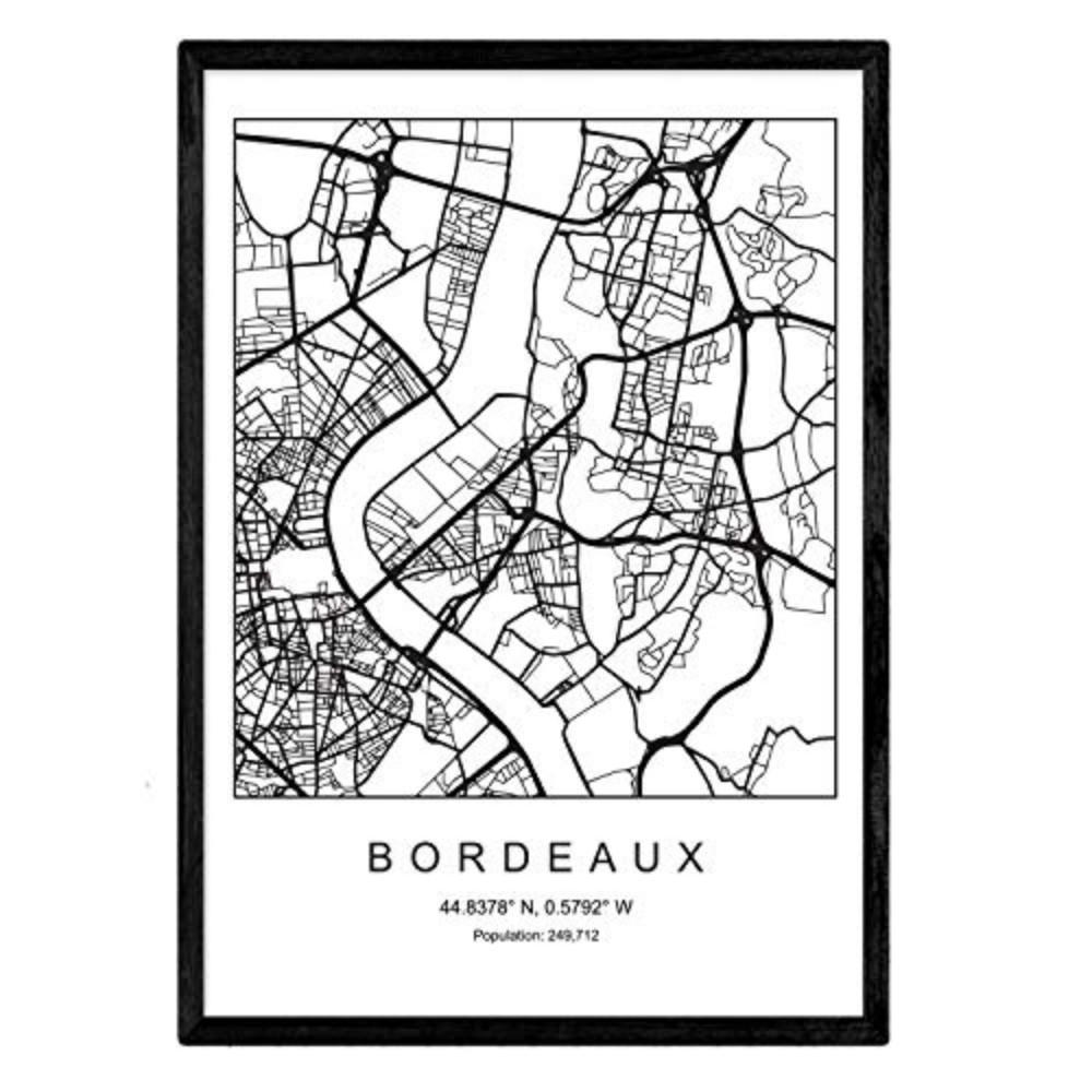 POSTER Bordeaux Stadtkarte – Nordisch A3 Schwarzer Rahmen - Schwarz, Papier (29.7/5/42cm) - Nacnic