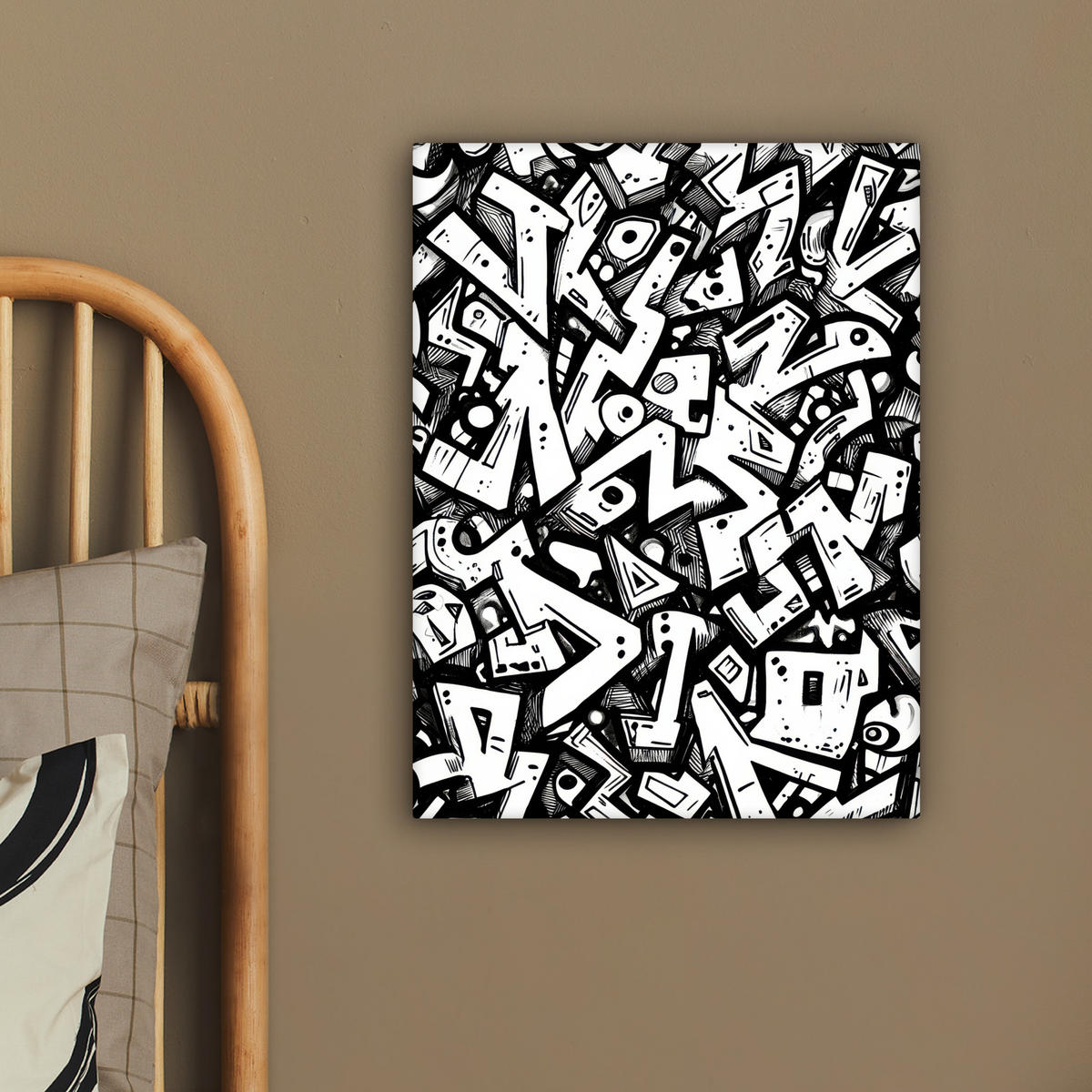 LEINWANDBILD Formen - Buchstaben - Graffiti - Schwarz Room Decor 30x40 cm - Schwarz, Textil (30/40cm) - MuchoWow