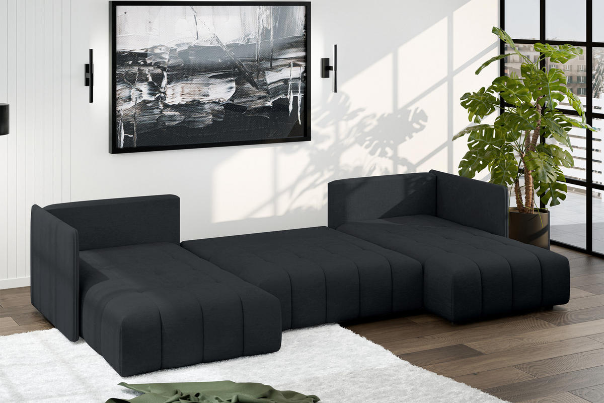 WOHNLANDSCHAFT Mersino Anthrazit 353/180/83 cm – Wohnlandschaft fürs Wohnzimmer - Schwarz, Kunststoff/Textil (353/83/180cm) - AX Living