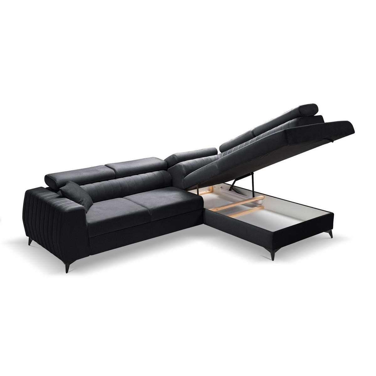 ECKSOFA PIERO L Rechts mit Schlaffunktion 195x125 Velours Dunkelgrau - Dunkelgrau/Schwarz, Holz/Textil (203/268cm) - Muffo