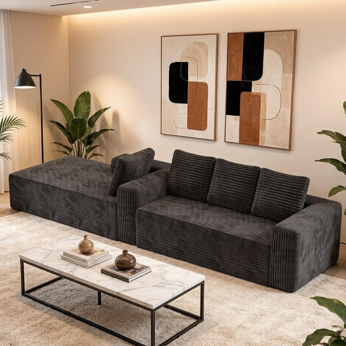 ECKSOFA Cord Grau Ohne Montage - Grau, Textil (261/168cm) - WISHDOR