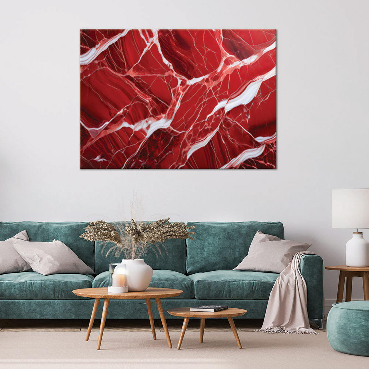 LEINWANDBILD Glamourstein aus rotem Marmor 90x60cm - Rot, Textil (90/60cm) - Feeby