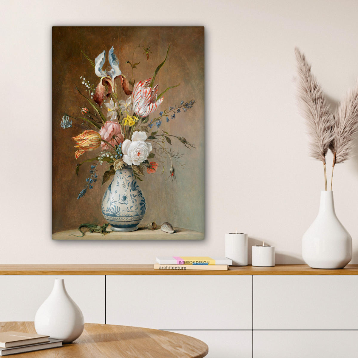 LEINWANDBILD Alte Meister - Blumen - Balthasar van der Ast Wandbild Wohnzimmer 60x80 cm - Hellbraun, Textil (60/80cm) - MuchoWow