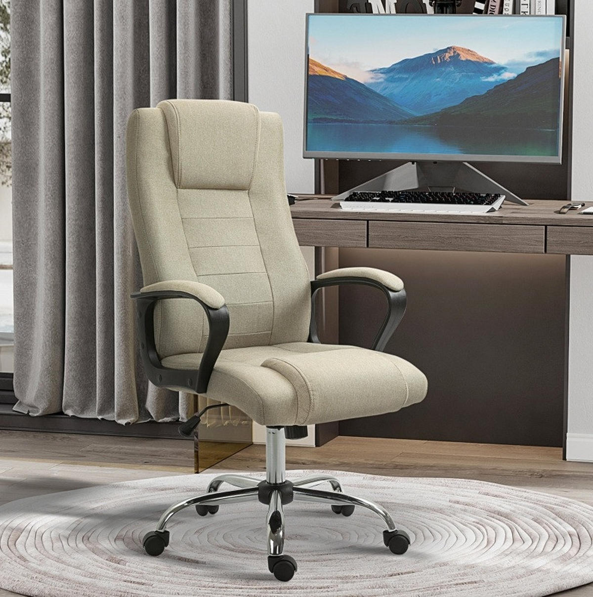 DREHSTUHL 76/62/110-119 cm Beige aus Polyester mit Wippfunktion - Beige, Kunststoff (62/119/76cm) - OKWISH