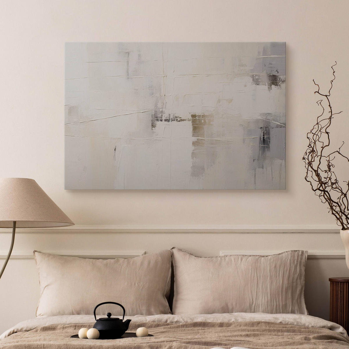 LEINWANDBILD Abstraktion Moderne Muster für Büro 120/80 cm - Beige/Schwarz, Textil (120/80cm) - Muralo