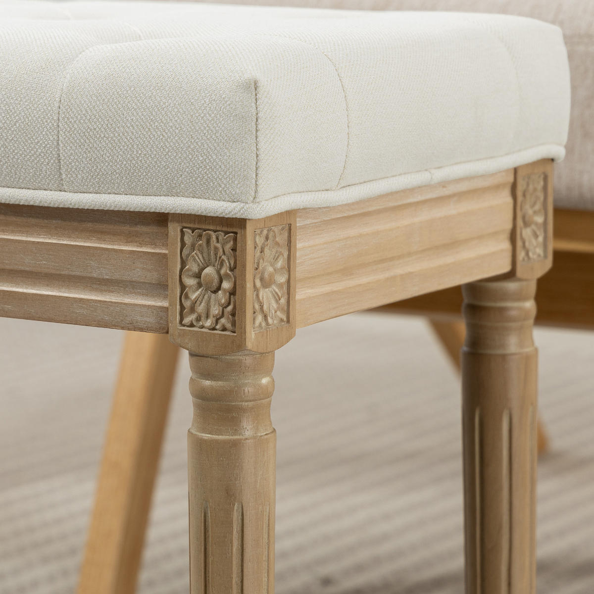 SITZHOCKER Polyester Gummiholz Beige - Beige/Naturfarben, Textil (32/46.5/42cm) - HOMCOM