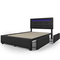 POLSTERBETT 90/200 cm in Schwarz mit 2 Schubladen und LED Leinen - Schwarz, Holzwerkstoff/Textil (90/200cm) - STILVORA