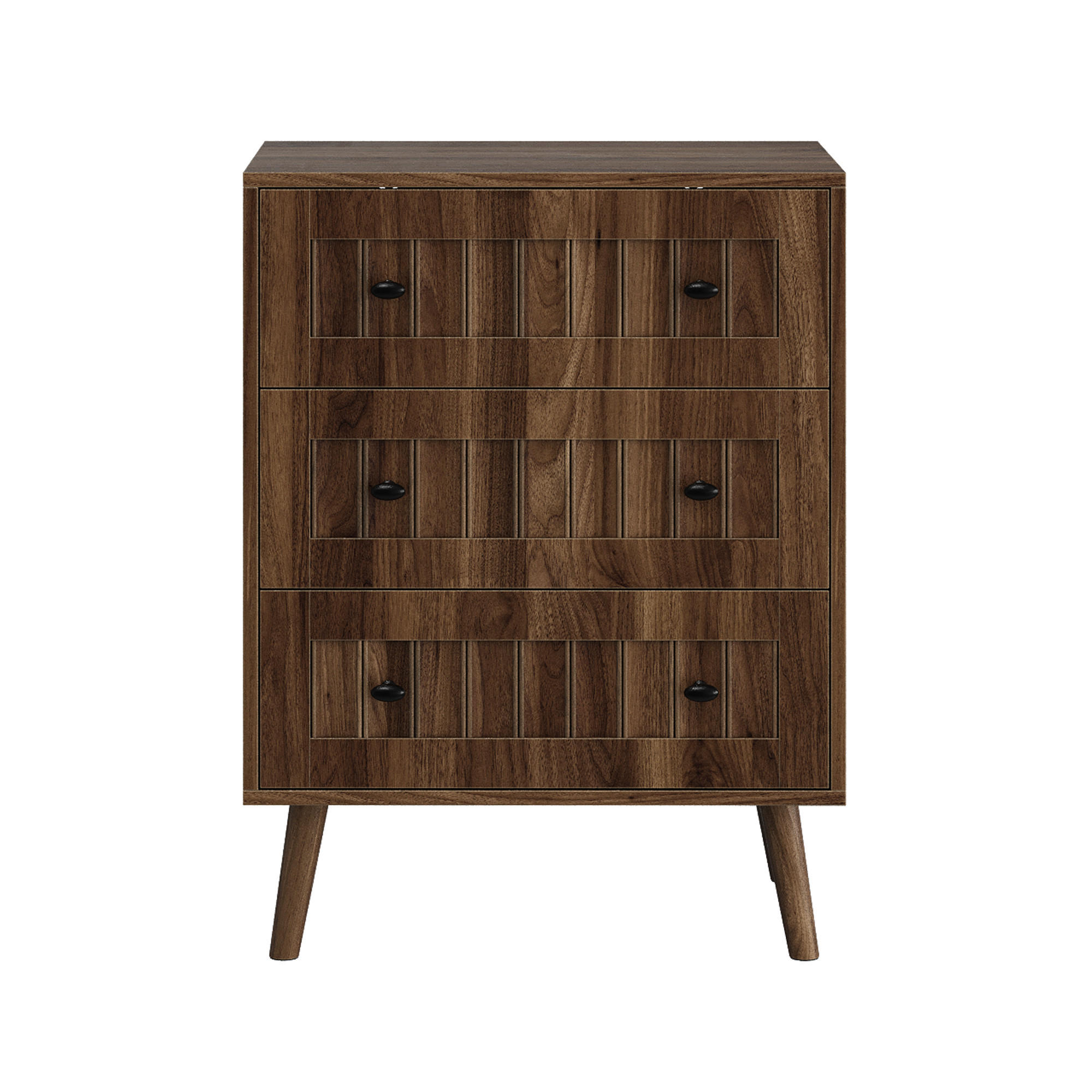 SIDEBOARD walnuss-optik & rillen-design mit 3 schubladen & massivholzbeinen - Walnussfarben, Holzwerkstoff (60/78/40cm) - Urban Meuble