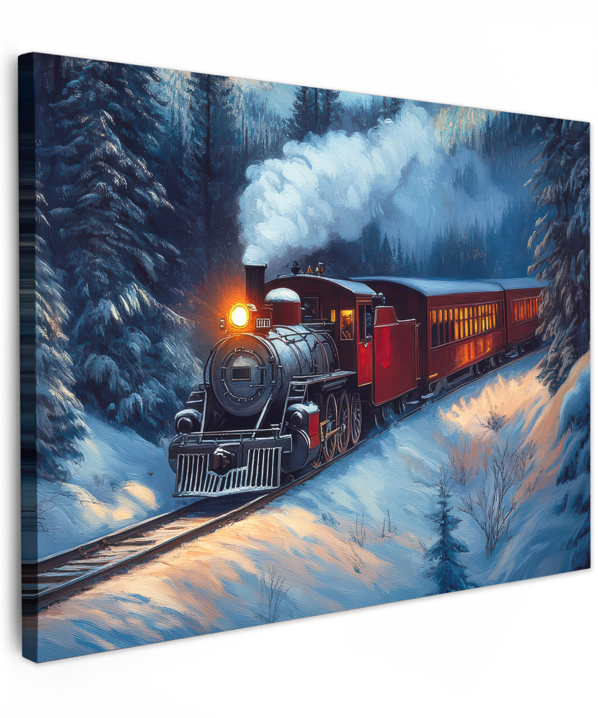 LEINWANDBILD Zug - Weihnachten - Schnee - Weihnachtszug 40x30 cm - Anthrazit, Textil (40/30cm) - MuchoWow